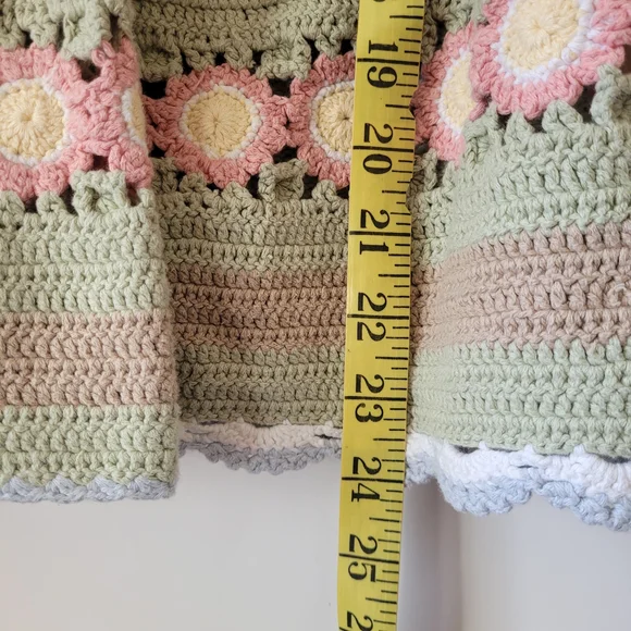 Vintage Crochet Cardigan Cottagecore Granny Chic Pastel 14P XXL - Picture 12 of 15